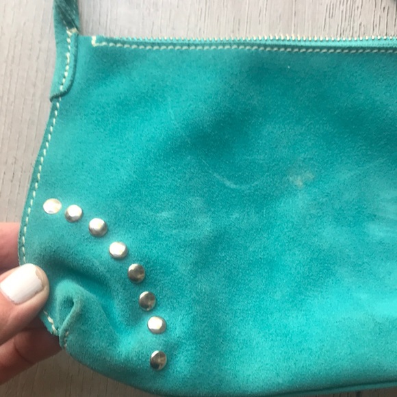 Roots torqouise suede mini purse studded 6” - Picture 2 of 5